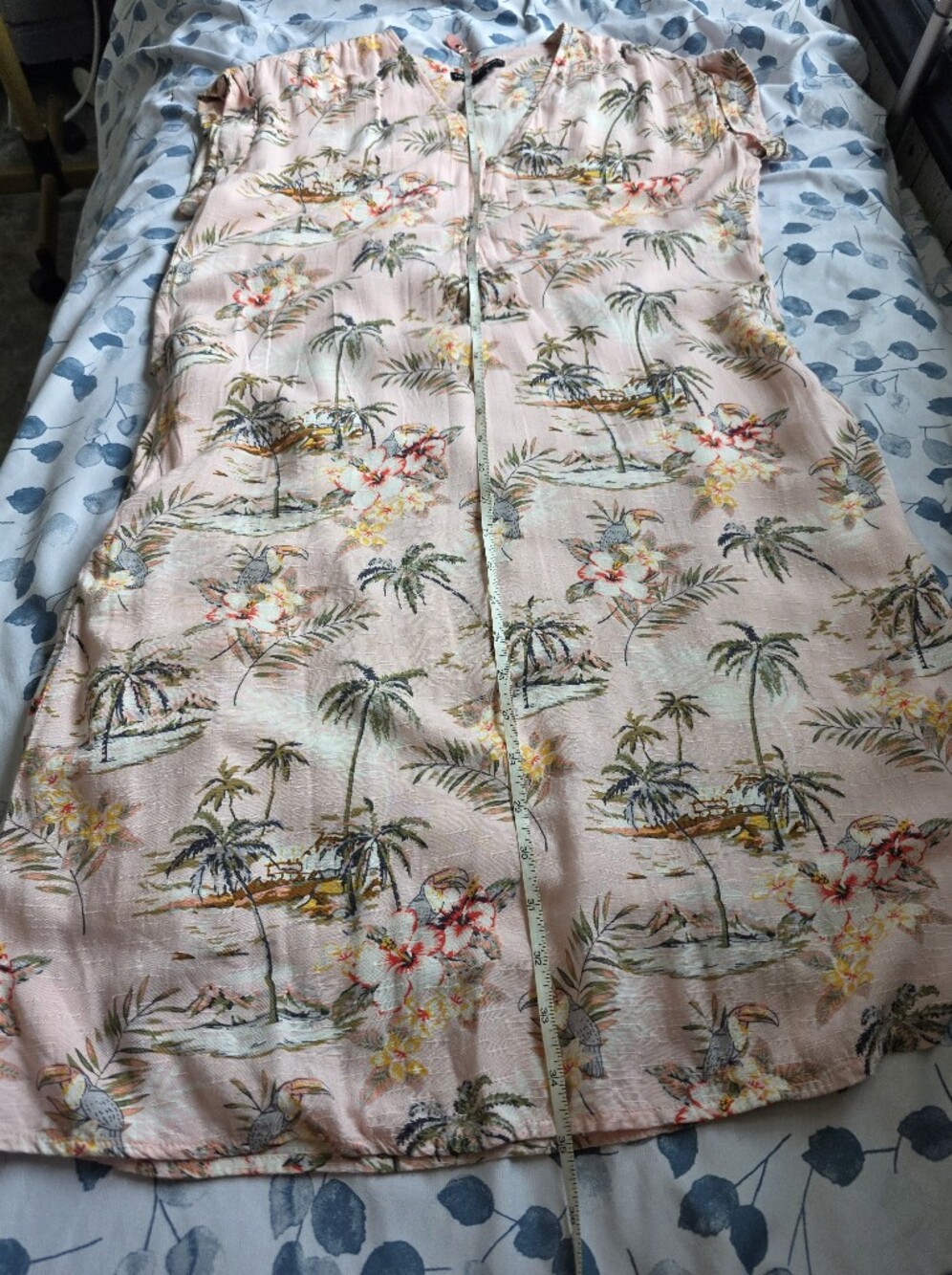 Tribal Femme Pink Tropical Palm Print Button Front Dress | Size Small | Pre-Love - Picture 13 of 14
